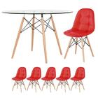Mesa Eames Com Tampo De Vidro 120 Cm + 5 Cadeiras Estofadas E