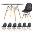 Mesa Eames Com Tampo De Vidro 120 Cm + 6 Cadeiras Estofadas E