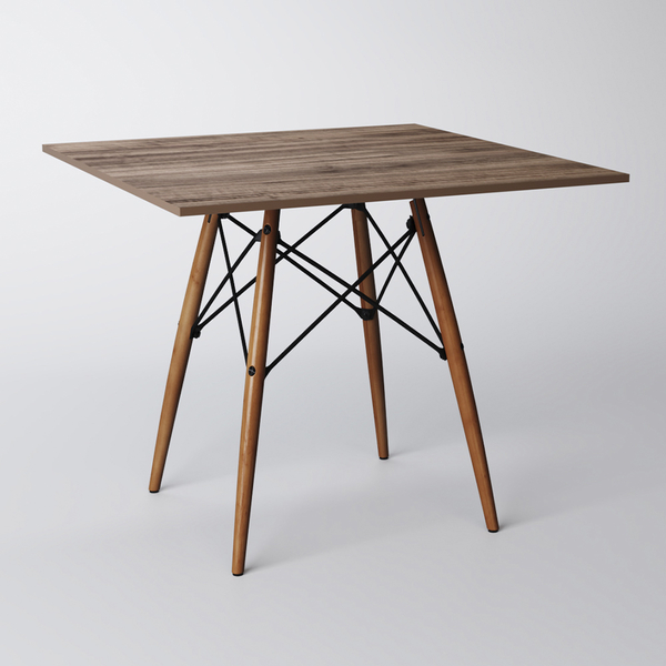 Mesa Eames Eiffel Quadrado Tampo De Madeira 90cm Amêndoa