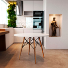 Mesa Eames Eiffel Redondo Tampo De Madeira 110cm Branco