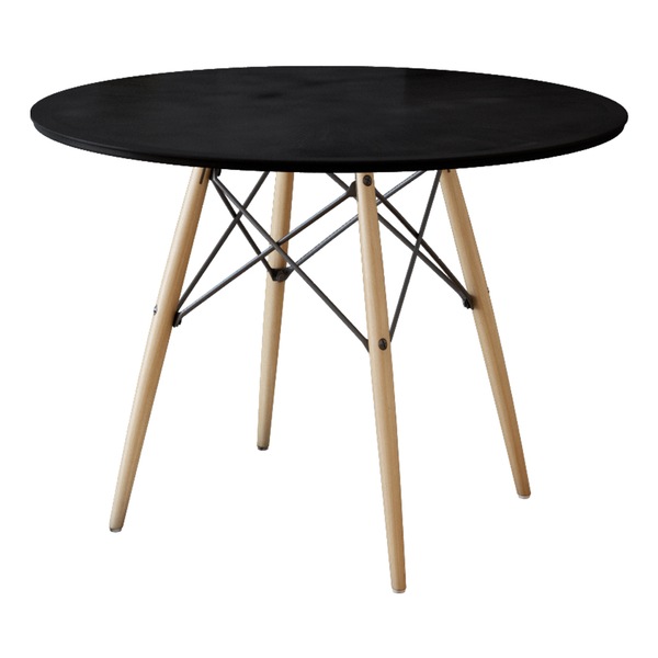 Mesa Eames Eiffel Redondo Tampo De Madeira 90cm Preto