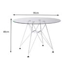 Mesa Eames Ferro Branco Tampo Redondo Vidro 90cm