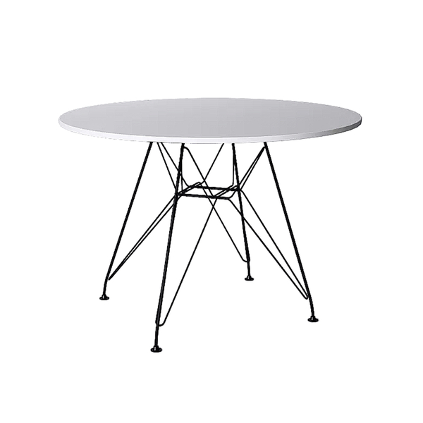 Mesa Eames Ferro Preto Tampo Redondo Madeira Branco 110cm