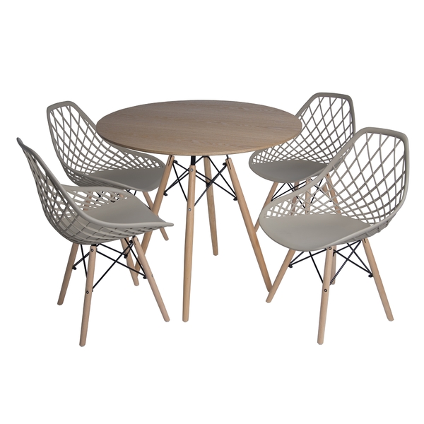 Mesa Eames Folhada De Madeira 90cm E 4 Cadeiras New Eames Pol