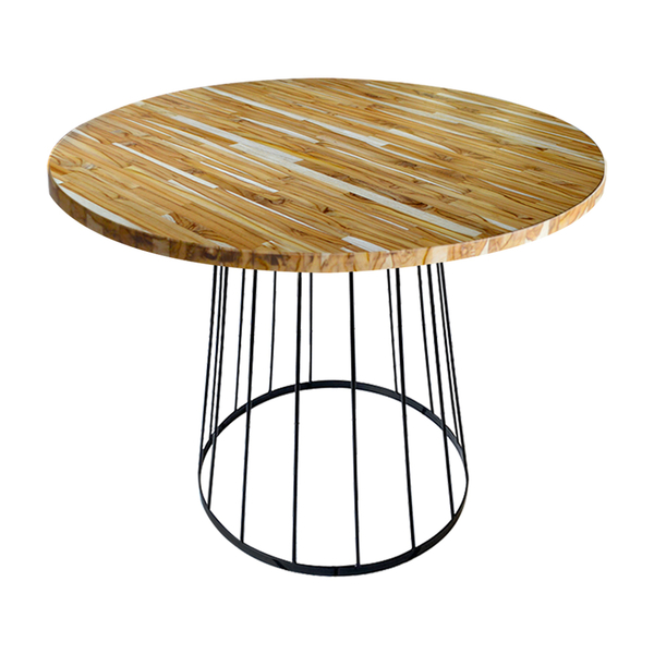 Mesa Eiffel Cubo Redonda Estilo Industrial Madeira Maciça E F