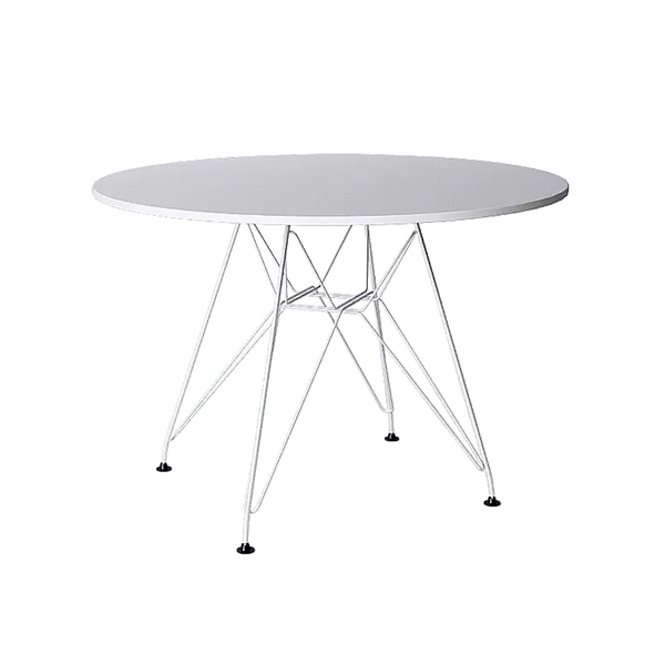 Mesa Eiffel Redonda 110cm Tampo De Madeira Branco Com Base De