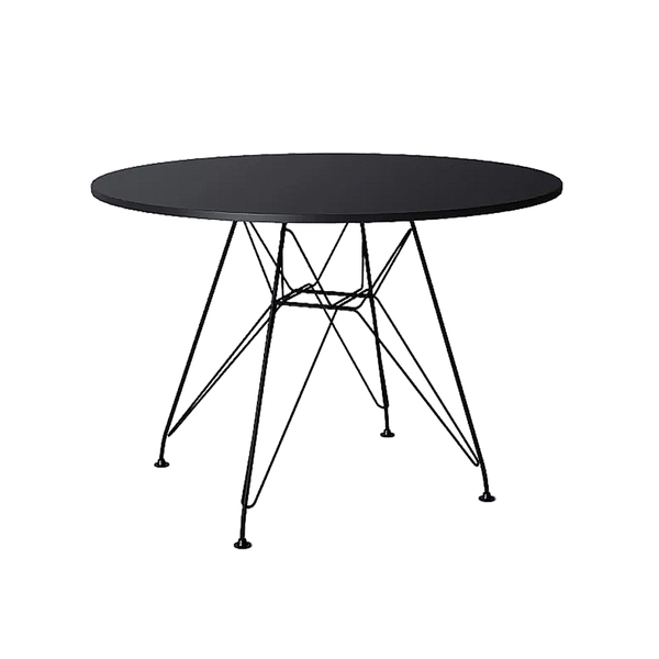 Mesa Eiffel Redonda 110cm Tampo De Madeira Preto Com Base De