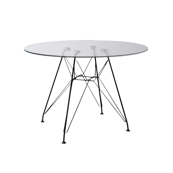 Mesa Eiffel Redonda 110cm Tampo De Vidro Com Base De Ferro Pr
