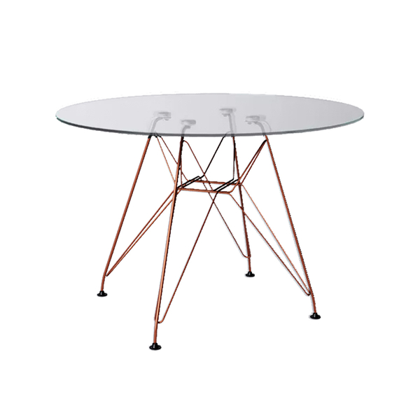 Mesa Eiffel Redonda 90cm Tampo De Vidro Com Base De Ferro Cob