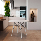 Mesa Eiffel Wood Tampo De Madeira 90 Cm Branco Premium Pés Br