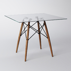 Mesa Eiffel Wood Tampo Quadrado De Vidro 90 Cm Asturias
