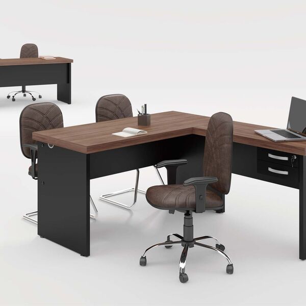 Mesa Em L 2 Gavetas Studio Noce Preto