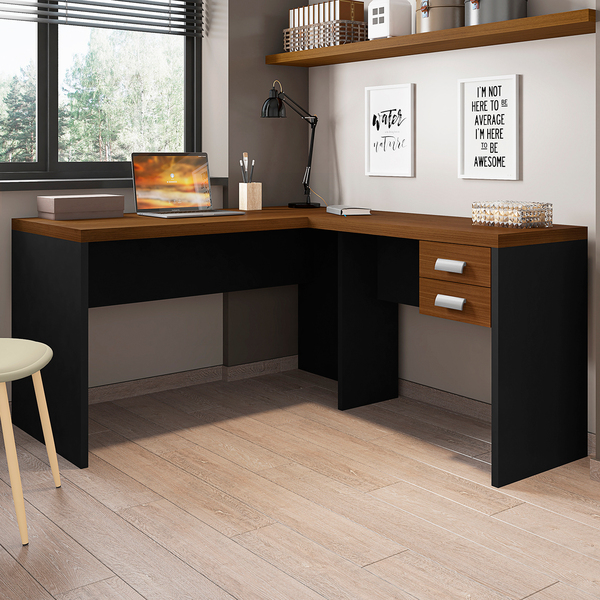 Mesa Em L C/ Gaveteiro Moderna Escritório Trabalho Durável No