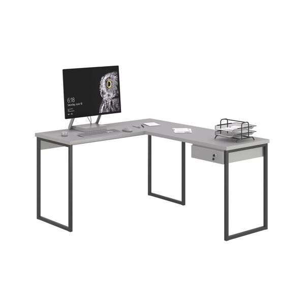 Mesa Em L Com 1 Gavetas Ferv Cinza