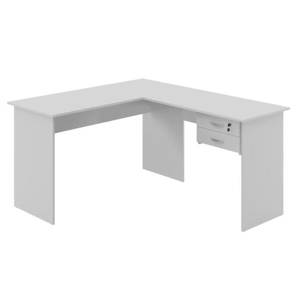 Mesa Em L Com Gaveta Mantel Branco