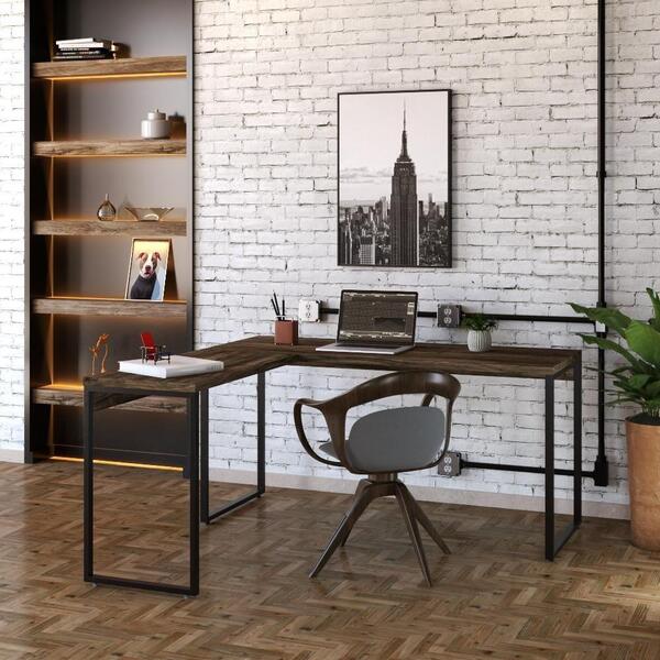 Mesa Em L Diretor 150x150x75cm Carvalho Dark/preta