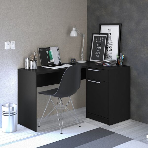 Mesa Em L Escritório Escrivaninha Moscou 1 Porta 134,5cm Poli