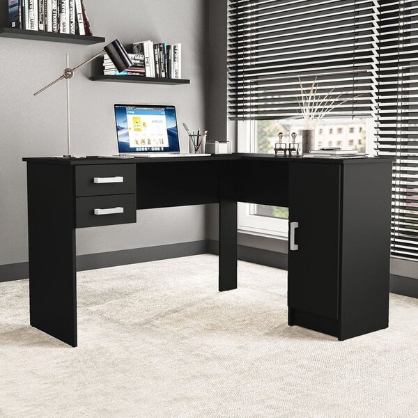 Mesa Em L Escritóro 125x105cm Barcelona 2 Gavetas 1 Porta Pol