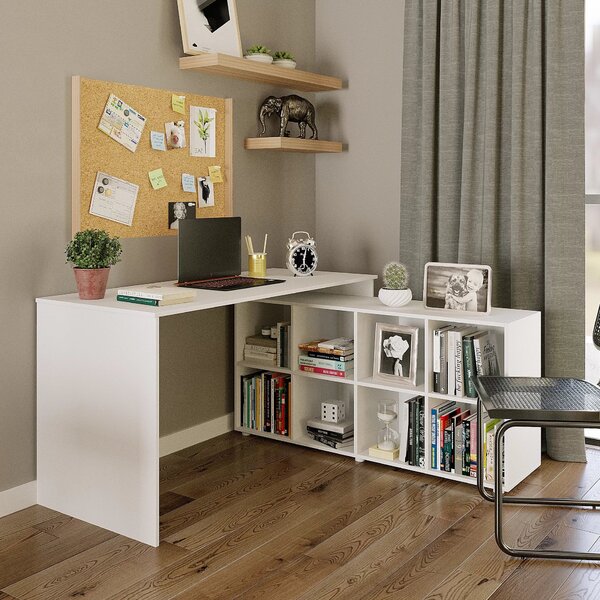 Mesa Em L Escrivaninha 140x130cm Barcelona Com 8 Nichos  Bran