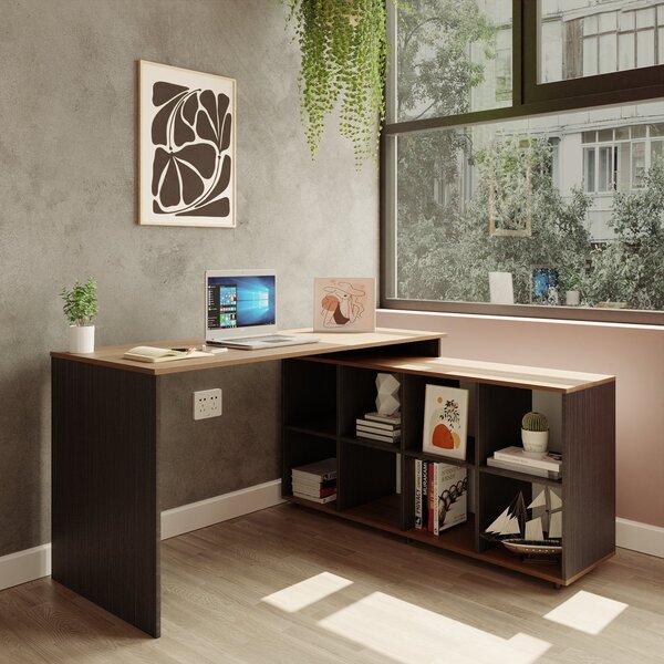 Mesa Em L Escrivaninha Kubus Com 8 Nichos 140cm Yescasa Preto