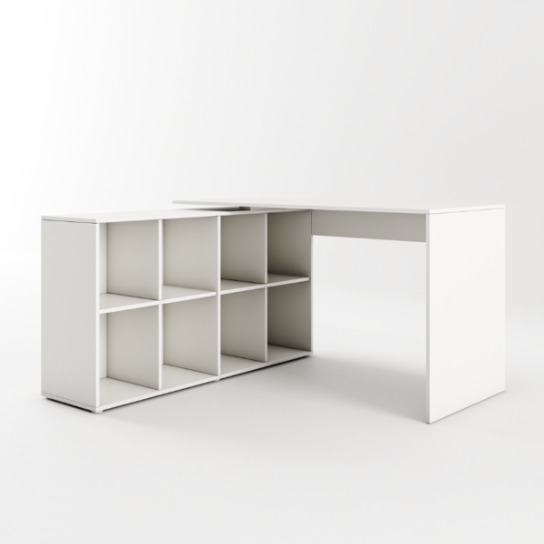 Mesa Em L Home Office Damasco 8 Nichos Branco