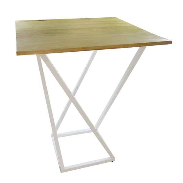 Mesa Em Madeira Verniz Natural Com Base Em X De Metalon Branco