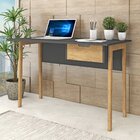 Mesa Escritório 120cm 1 Gaveta Pés Em Madeira Maciça  Grafite
