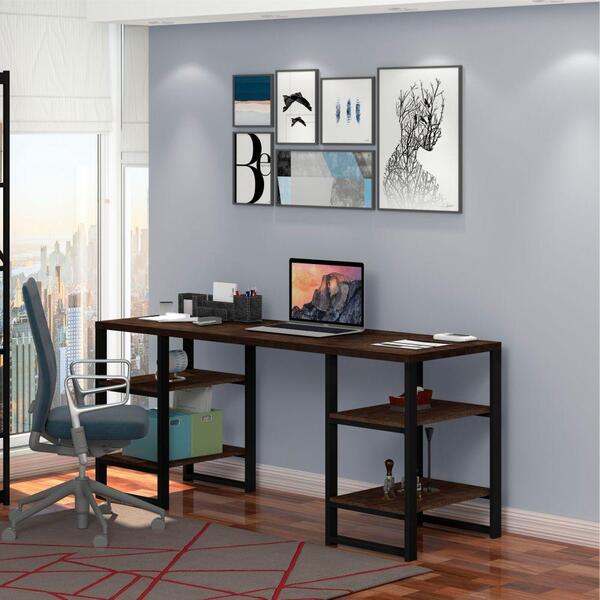 Mesa Escritório Com Mini Estante Apolo Preto Castanho