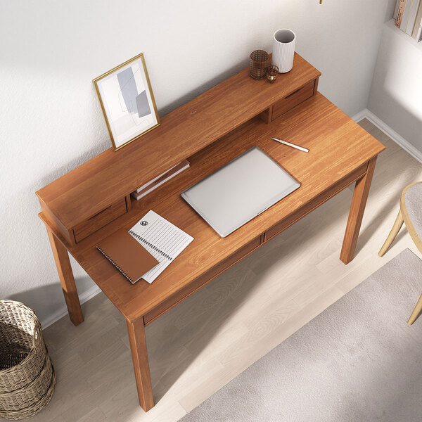 Mesa Escritório Compacta 1 Nicho 4 Gav Retrô Home Office Madeira