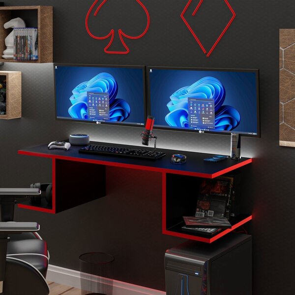 Mesa Escritório Suspensa Escrivaninha Computador Com Pratelei