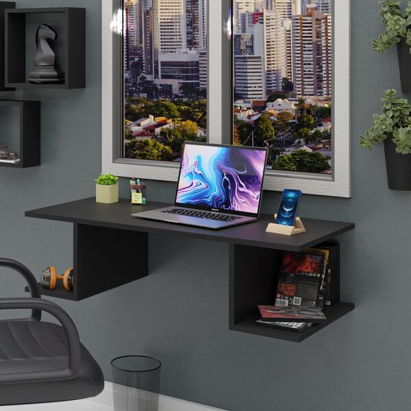 Mesa Escritório Suspensa Escrivaninha Computador Com Pratelei