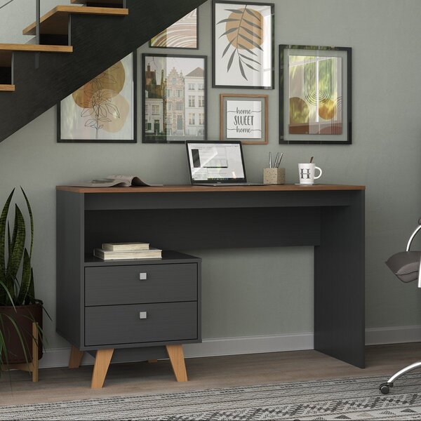 Mesa Escrivaninha 120cm 2 Gavetas Retrô Pés Madeira Maciça Gr