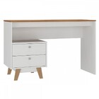 Mesa Escrivaninha 2 Gavetas Branco/nogal - Hecol Móveis