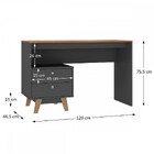 Mesa Escrivaninha 2 Gavetas Grafite/nogal - Hecol Móveis