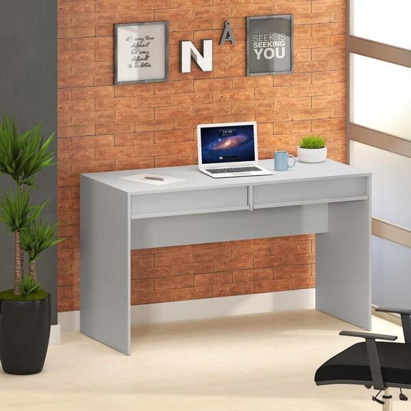 Mesa Escrivaninha 2 Gavetas Home Office Escritório Cinza