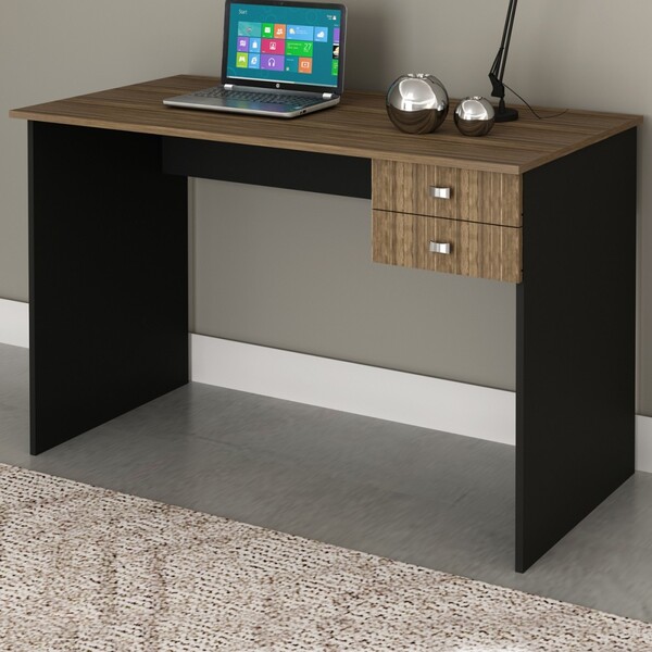 Mesa Escrivaninha 2 Gavetas Nogal/preto Me4165 - Tecno Mobili