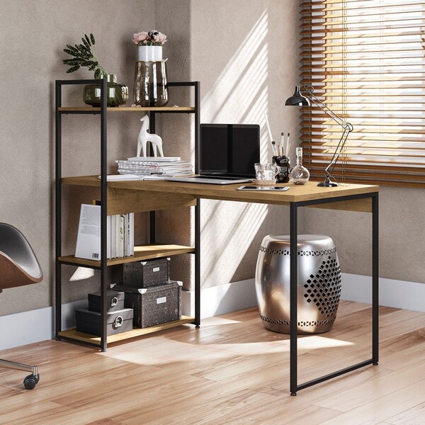 Mesa Escrivaninha 2 Prateleiras Freijó/preto Fosco Li010 - Ka