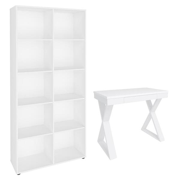 Mesa Escrivaninha 90cm Veneti E Estante Livreiro 90x187cm Lea