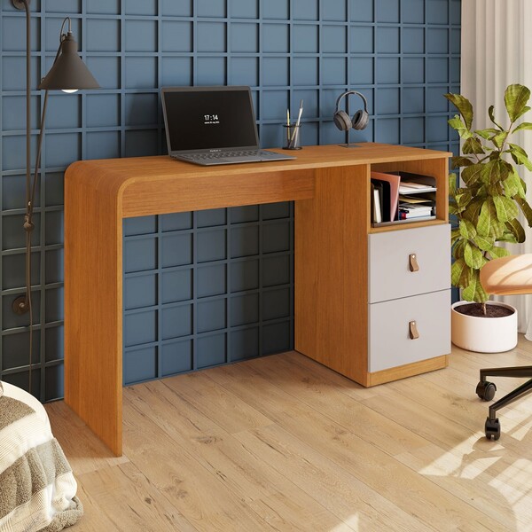 Mesa Escrivaninha  Alice Candian 2 Gavetas Cinamomo/off White