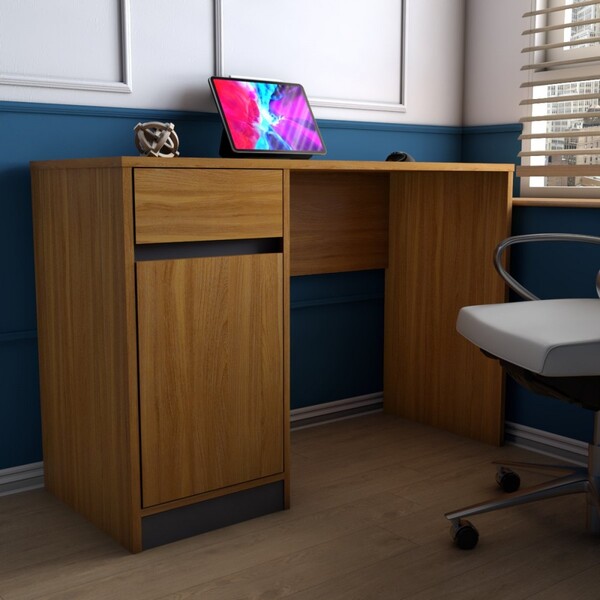 Mesa Escrivaninha Alune 1 Porta 1 Gaveta Freijó/grafite - Pan