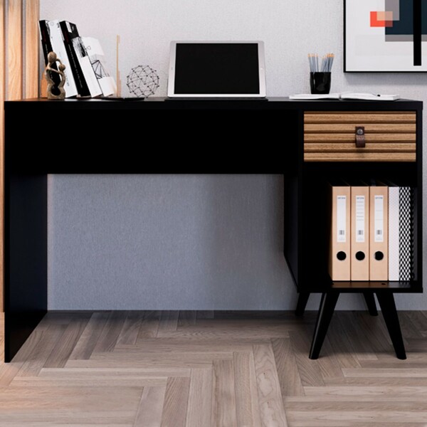 Mesa Escrivaninha Amber 1 Gaveta Preto Brise - Genialflex