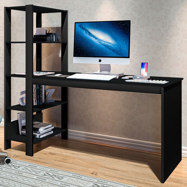 Mesa Escrivaninha Artemis 4 Prateleiras Preto - Art Panta