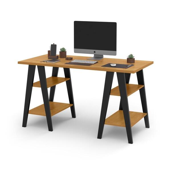 Mesa Escrivaninha Cavalete 1,35x0,66 Tampo 30mm 4 Prateleiras