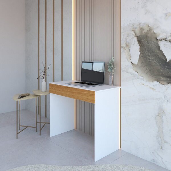 Mesa Escrivaninha Com Sevilha 1 Gaveta 90cm Branco Com Amadei