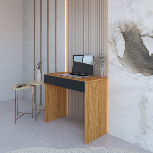 Mesa Escrivaninha Com Sevilha 1 Gaveta 90cm Freijó Com Preto