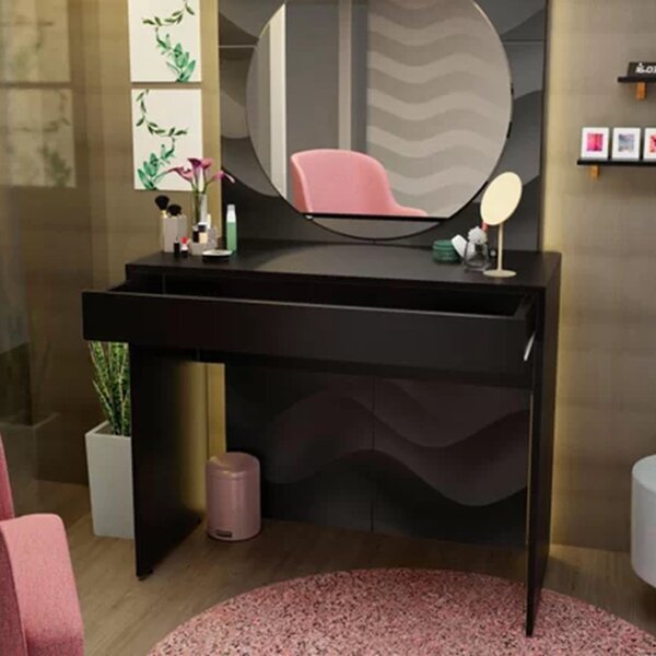 Mesa Escrivaninha Computador Notebook 90x42cm 1 Gaveta Preto