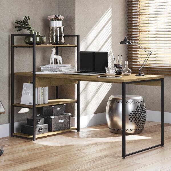 Mesa Escrivaninha E Estante Alta 4 Portas Canela Branco Kpb