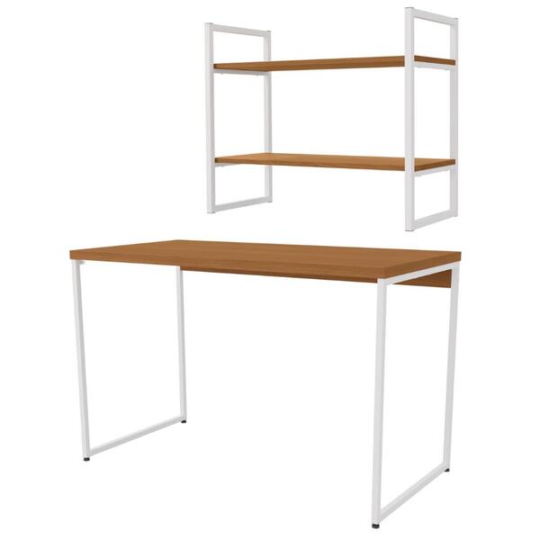 Mesa Escrivaninha E Nicho 2 Prateleiras Canela Branco Kpb