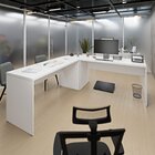 Mesa Escrivaninha Em L Canto Arredondado 140cm Branco Branco