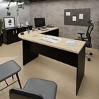 Mesa Escrivaninha Em L Canto Arredondado 140cm Carvalho E Pre